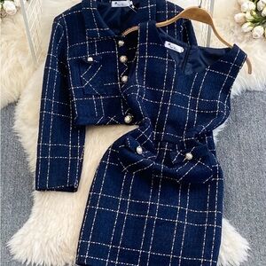 2 pieces blue matching set (dress and jacket)